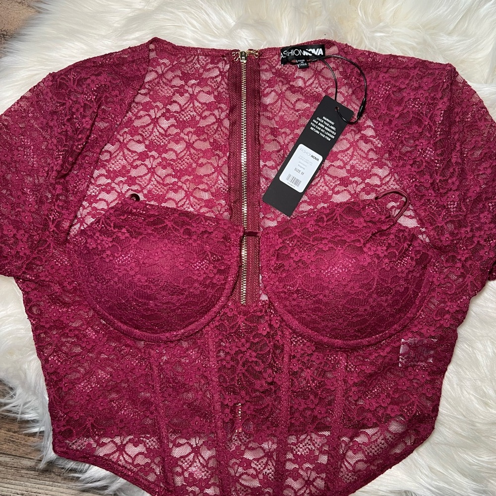 Fashion Nova Burgundy Lace Corset Top
